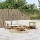 6-tlg. Garten-Lounge-Set mit Cremeweißen Kissen Bambus