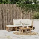 3-tlg. Garten-Lounge-Set mit Kissen Creme Bambus