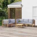 6-tlg. Garten-Lounge-Set mit Hellgrauen Kissen Bambus