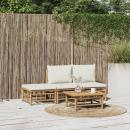 4-tlg. Garten-Lounge-Set mit Cremeweißen Kissen Bambus