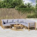 9-tlg. Garten-Lounge-Set mit Kissen Hellgrau Bambus