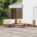 6-tlg. Garten-Lounge-Set mit Cremeweißen Kissen Bambus