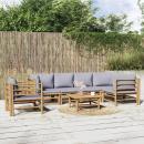 7-tlg. Garten-Lounge-Set mit Hellgrauen Kissen Bambus