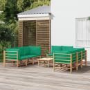 9-tlg. Garten-Lounge-Set mit Grünen Kissen Bambus