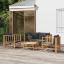 5-tlg. Garten-Lounge-Set mit Dunkelgrauen Kissen Bambus