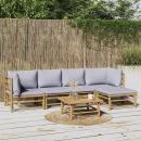 6-tlg. Garten-Lounge-Set mit Hellgrauen Kissen Bambus