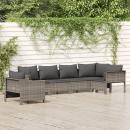 6-tlg. Garten-Lounge-Set mit Kissen Grau Poly Rattan