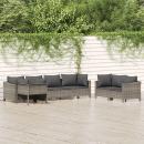 7-tlg. Garten-Lounge-Set mit Kissen Grau Poly Rattan