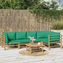 6-tlg. Garten-Lounge-Set mit Grünen Kissen Bambus