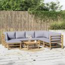 8-tlg. Garten-Lounge-Set mit Kissen Hellgrau Bambus