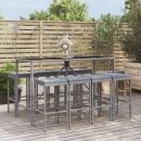 9-tlg. Gartenbar-Set mit Kissen Grau Poly Rattan