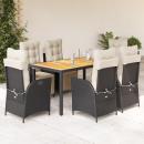 ARDEBO.de - 7-tlg. Garten-Essgruppe mit Kissen Schwarz Poly Rattan