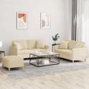 ARDEBO.de - 3-tlg. Sofagarnitur mit Kissen Creme Stoff