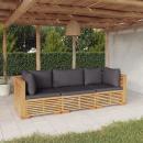 3-tlg. Garten-Lounge-Set mit Kissen Massivholz Teak