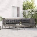 6-tlg. Garten-Lounge-Set mit Kissen Grau Poly Rattan