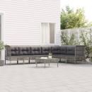 8-tlg. Garten-Lounge-Set mit Kissen Grau Poly Rattan