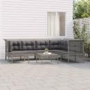 8-tlg. Garten-Lounge-Set mit Kissen Grau Poly Rattan