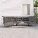 7-tlg. Garten-Lounge-Set mit Kissen Grau Poly Rattan