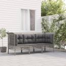 3-tlg. Garten-Lounge-Set mit Kissen Grau Poly Rattan