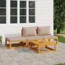 4-tlg. Garten-Lounge-Set mit Taupe Kissen Massivholz