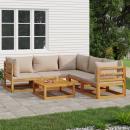 6-tlg. Garten-Lounge-Set mit Taupe Kissen Massivholz