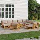 12-tlg. Garten-Lounge-Set mit Taupe Kissen Massivholz