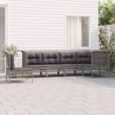 6-tlg. Garten-Lounge-Set mit Kissen Grau Poly Rattan