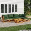 6-tlg. Garten-Lounge-Set mit Grünen Kissen Massivholz