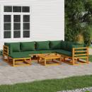 8-tlg. Garten-Lounge-Set mit Grünen Kissen Massivholz