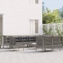 11-tlg. Garten-Lounge-Set mit Kissen Grau Poly Rattan