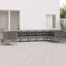 9-tlg. Garten-Lounge-Set mit Kissen Grau Poly Rattan