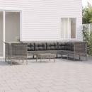 9-tlg. Garten-Lounge-Set mit Kissen Grau Poly Rattan