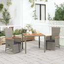 3-tlg. Garten-Essgruppe mit Kissen Grau Poly Rattan