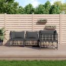 4-tlg. Garten-Lounge-Set mit Kissen Anthrazit Poly Rattan