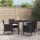 5-tlg. Garten-Essgruppe mit Kissen Schwarz Poly Rattan