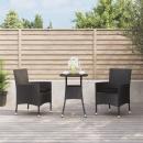 3-tlg. Garten-Bistro-Set mit Kissen Schwarz Poly Rattan