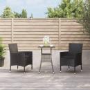 3-tlg. Garten-Bistro-Set mit Kissen Schwarz Poly Rattan