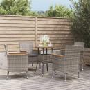 5-tlg. Garten-Bistro-Set mit Kissen Grau Poly Rattan