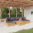 7-tlg. Garten-Lounge-Set mit Kissen Massivholz Teak