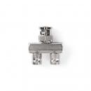 BNC-Adapter | BNC-Stecker | 2x BNC-Buchse | Vernickelt | 50 Ohm | Verteiler | Metall | Silber | 10 Stück | Plastikbeutel