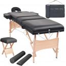 Massageliege 3-Zonen mit Hocker Klappbar 10 cm Sitz Schwarz