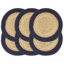 Tischsets 6 Stk. Natur und Marineblau 38 cm Jute und Baumwolle 