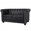 Chesterfield-Sofa 2-Sitzer Kunstleder Schwarz 