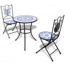 3-tlg. Bistro-Set Keramikfliesen Blau und Weiß