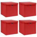 Aufbewahrungsboxen mit Deckeln 4 Stk. Rot 32x32x32 cm Stoff
