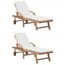 Sonnenliegen mit Auflagen 2 Stk. Massivholz Teak Creme