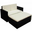 2-tlg. Garten-Lounge-Set mit Auflagen Poly Rattan Schwarz