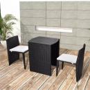 3-tlg. Bistro-Set mit Auflagen Poly Rattan Schwarz