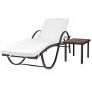 Sonnenliege mit Auflage & Tisch Poly Rattan Braun