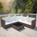 4-tlg. Garten-Lounge-Set mit Kissen Poly-Rattan Braun